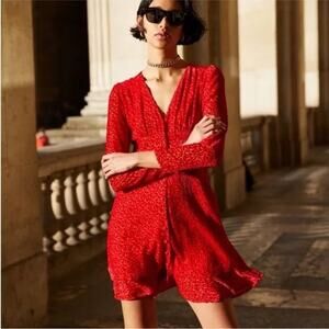 The Kooples Red Velvet Leopard Print Mini Dress XS